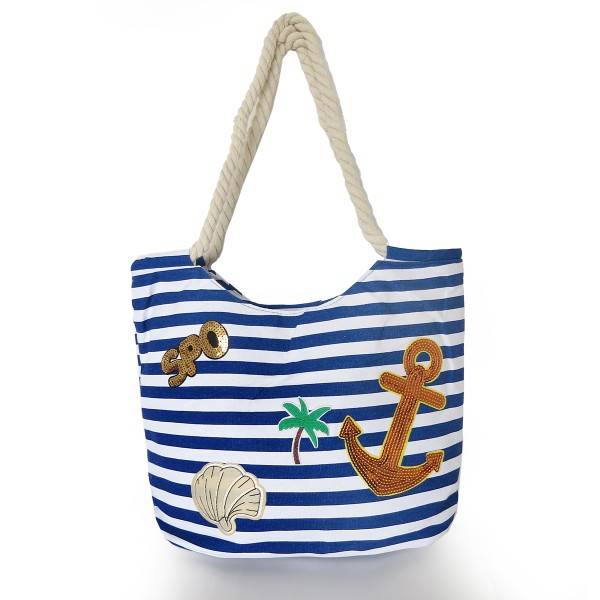 Sonia Originelli Strandtasche maritim gestreift mit Patch Aufnähern "Sankt Peter-Ording" Riesige Ersparnisse