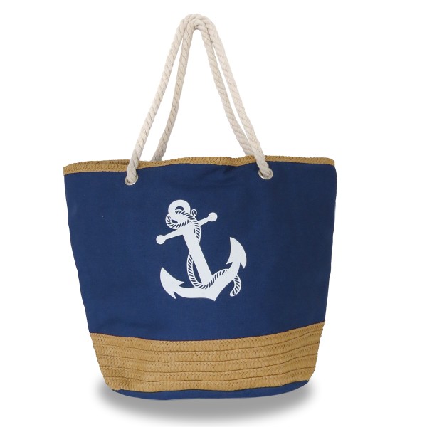 Sonia Originelli Strandtasche Shopper Anker Uni Bast Maritim gestreift Seilkordel Letzte 3 Tage