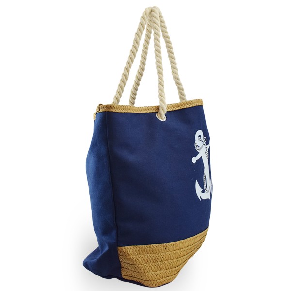 Sonia Originelli Strandtasche Shopper Anker Uni Bast Maritim gestreift Seilkordel Letzte 3 Tage