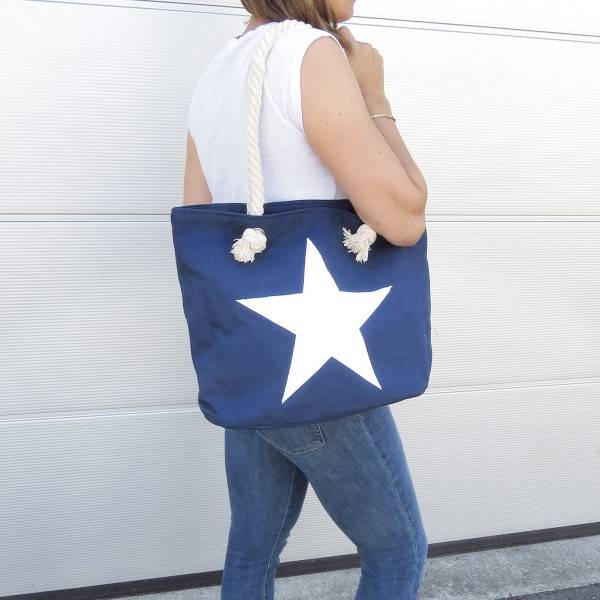 Sonia Originelli Strandtasche Stern bestickt Seilkordel maritim Shopper Tragetasche JETZT KAUFEN