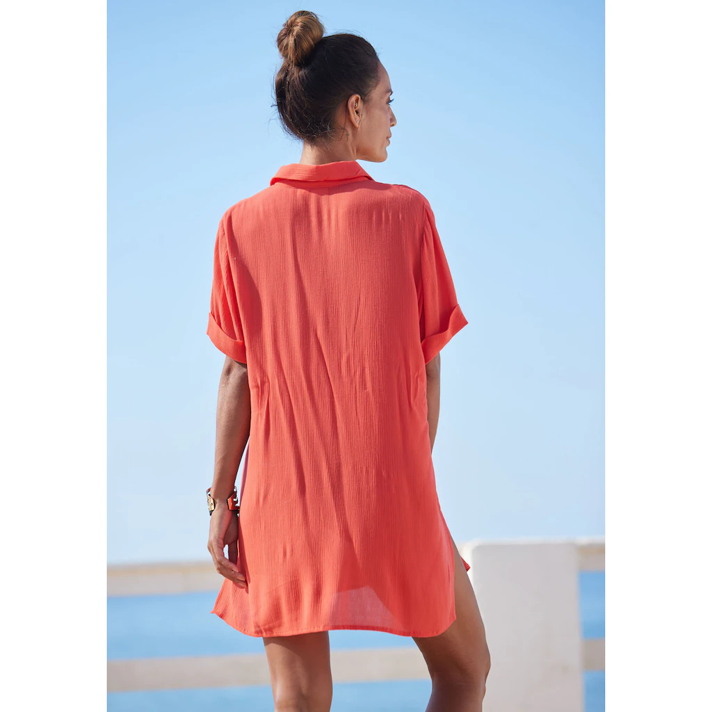 LASCANA Longbluse mit Knopfleiste Kurzarmbluse Blusenkleid sommerlich Online Shopping