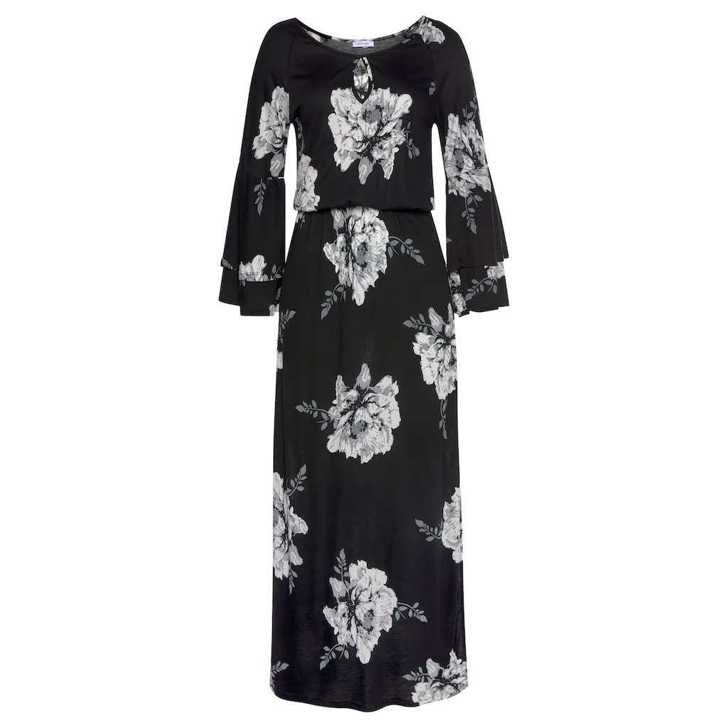 LASCANA Maxikleid mit Blumenprint und Schulter-Cut-Outs Sommerkleid mit Schlitz Sonderangebote