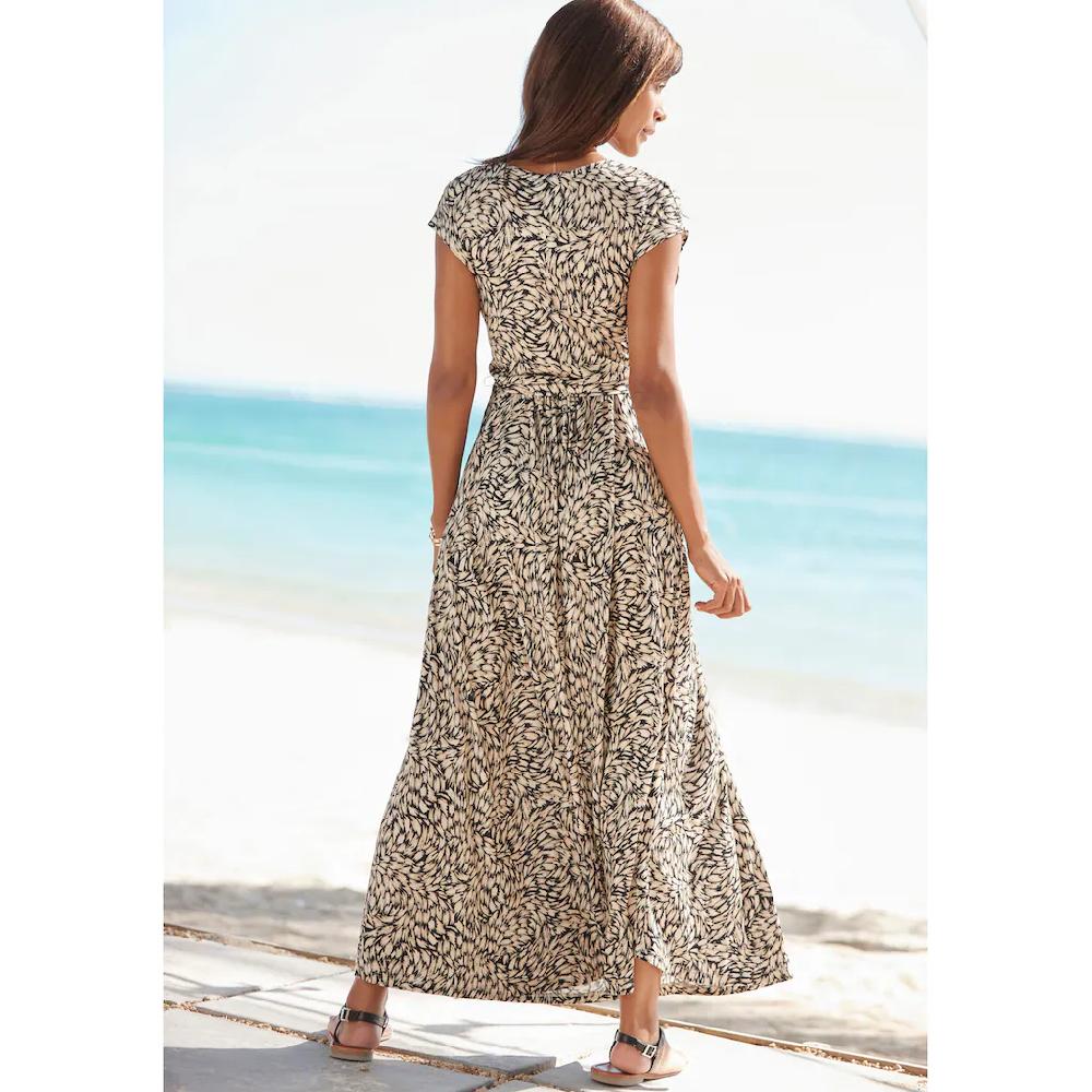 Buffalo Maxikleid (mit Bindegürtel) mit Alloverdruck Sommerkleid mit Taschen Strandkleid Super Sparpreis