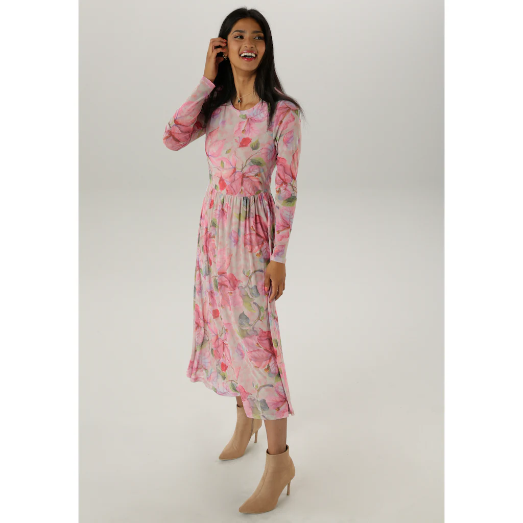 Aniston SELECTED Midikleid in Mesh-Qualität und floralem Muster - NEUE KOLLEKTION Bis zu 55% Rabatt