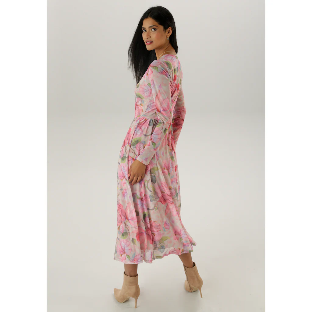 Aniston SELECTED Midikleid in Mesh-Qualität und floralem Muster - NEUE KOLLEKTION Bis zu 55% Rabatt