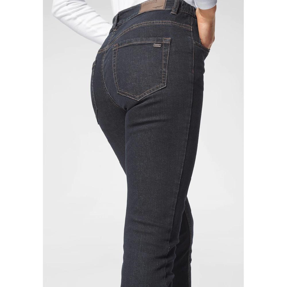Arizona Slim-fit-Jeans »Bund mit seitlichem Gummizugeinsatz« schmale Passform Röhrenjeans Used-Waschung hohe Leibhöhe 50% Rabatt mit kostenlosem Versand