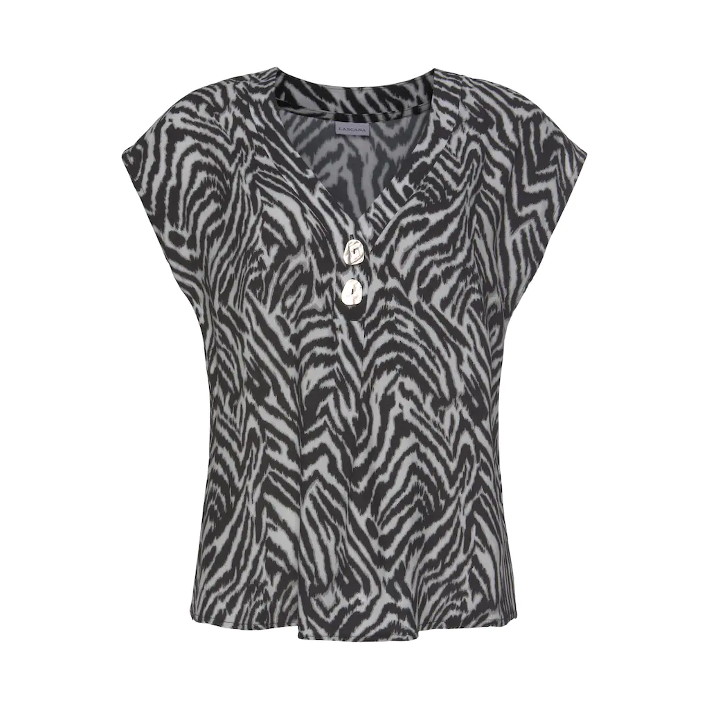LASCANA Schlupfbluse mit Zebraprint und modischen Knöpfen Kurzarmbluse sommerlich Fabrikverkauf
