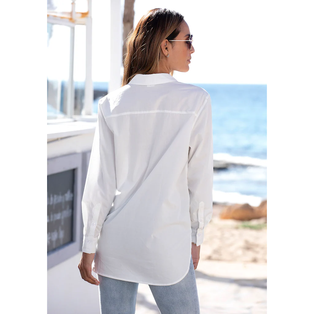 LASCANA Hemdbluse hinten länger geschnitten Damenbluse aus Baumwolle klassisch-elegant Großer Ausverkauf
