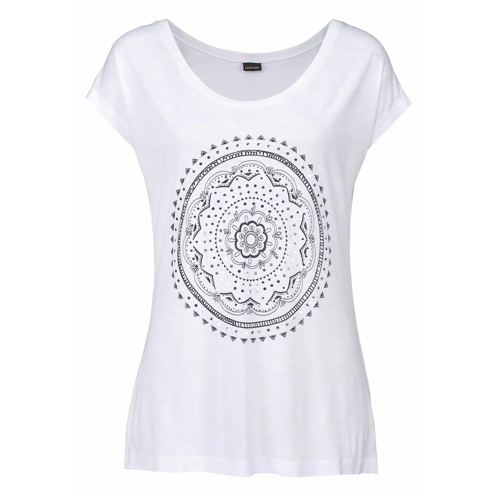 LASCANA Strandshirt mit Print und glänzendem Effekt Ethno-Look casual Saisonschlussverkauf