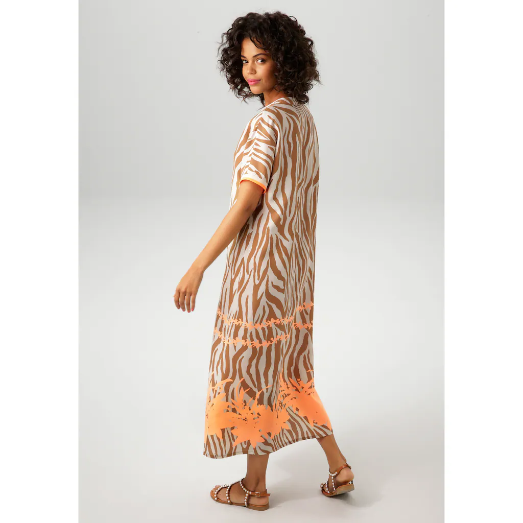 Aniston CASUAL Sommerkleid mit Zebrastreifen und extravagantem Bordüren-Druck - NEUE KOLLEKTION Jubiläumsangebot