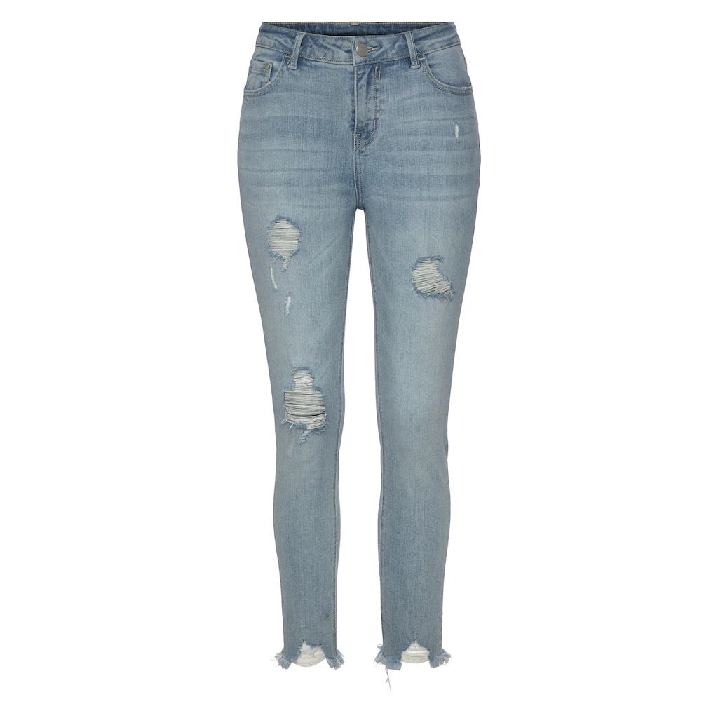 Buffalo Destroyed-Jeans mit ausgefranstem Beinabschluss und Stretchanteil schmale Passform Blitzangebot