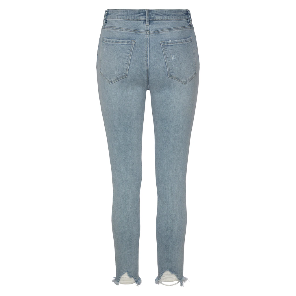 Buffalo Destroyed-Jeans mit ausgefranstem Beinabschluss und Stretchanteil schmale Passform Blitzangebot