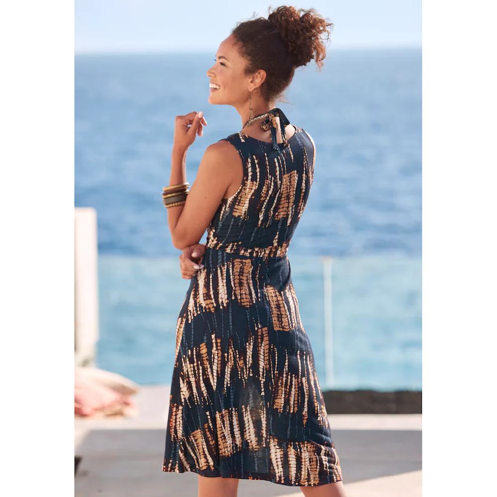 Buffalo Jerseykleid mit Alloverdruck und Bindeband Trägerkleid Strandkleid sommerlich Kauf eins, bekomm eins gratis
