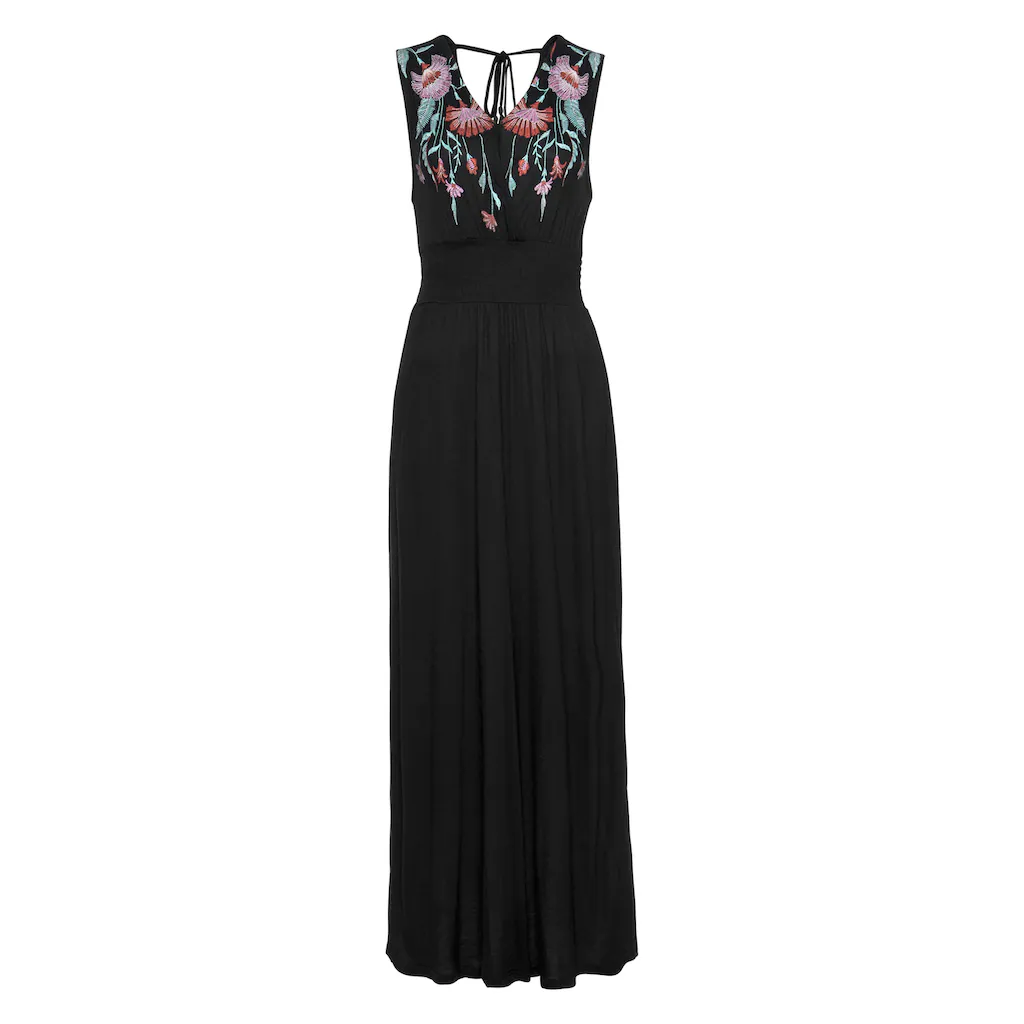Buffalo Maxikleid mit Druck am Vorderteil und Bindeband hinten Sommerkleid casual-chic Kostenlose Rückgabe