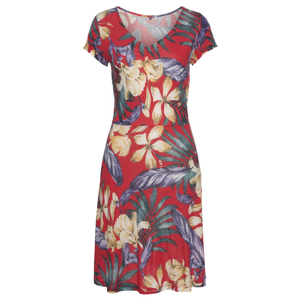 LASCANA Sommerkleid mit V-Ausschnitt im Alloverdruck T-Shirtkleid aus Jersey Strandkleid Super Rabatt