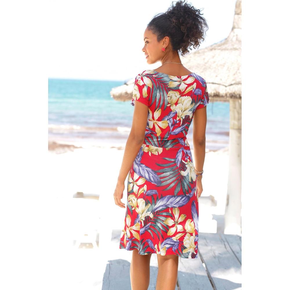 LASCANA Sommerkleid mit V-Ausschnitt im Alloverdruck T-Shirtkleid aus Jersey Strandkleid Super Rabatt