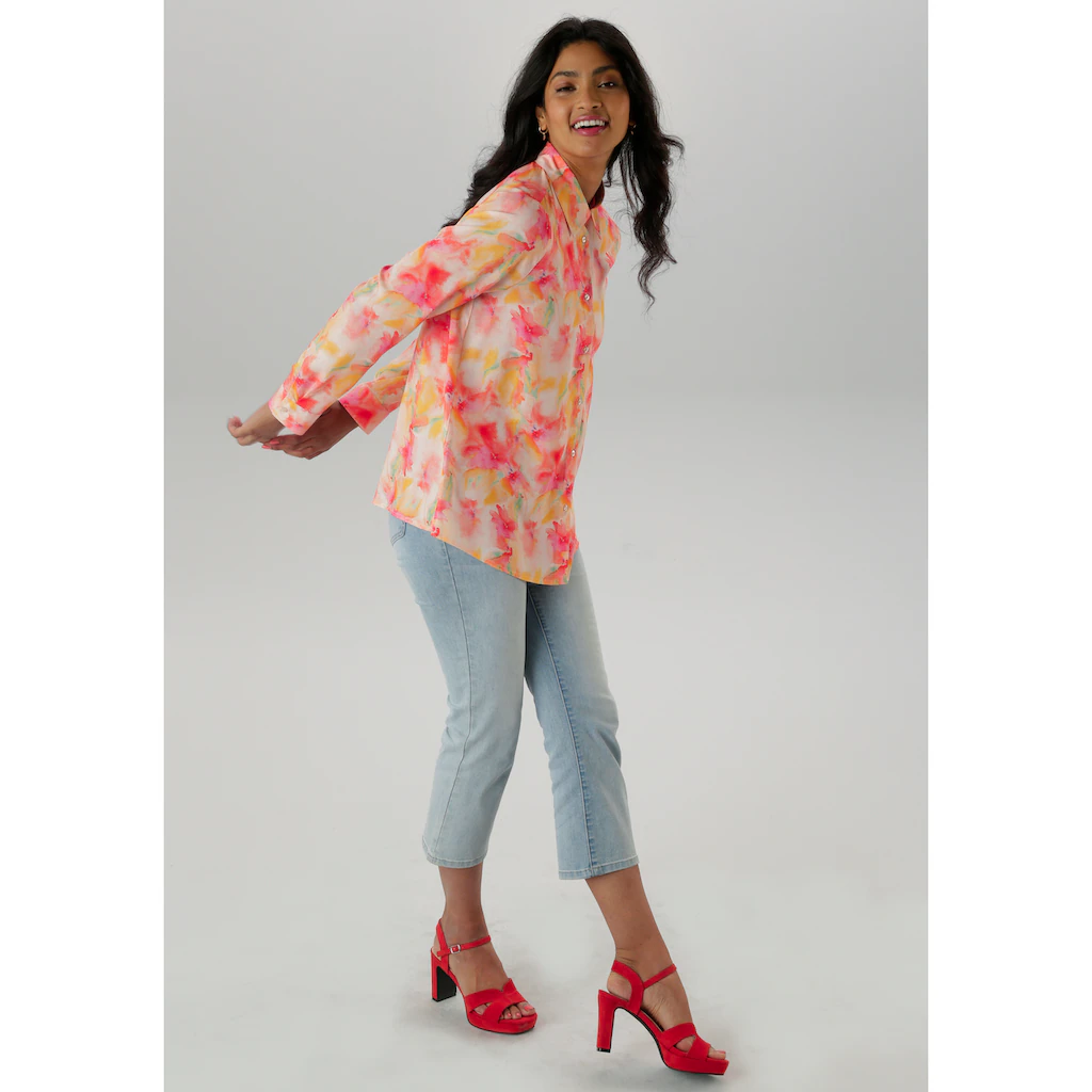 Aniston SELECTED Hemdbluse mit frischen und farbenfrohen Batikdruck - NEUE KOLLEKTION Clearance-Verkauf