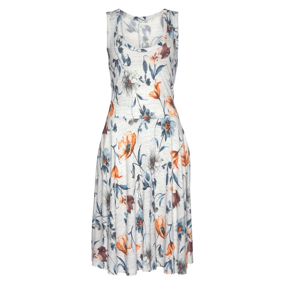 Vivance Jerseykleid mit Blumendruck und schwingendem Rock Sommerkleid Strandkleid Kostenloser Versand international