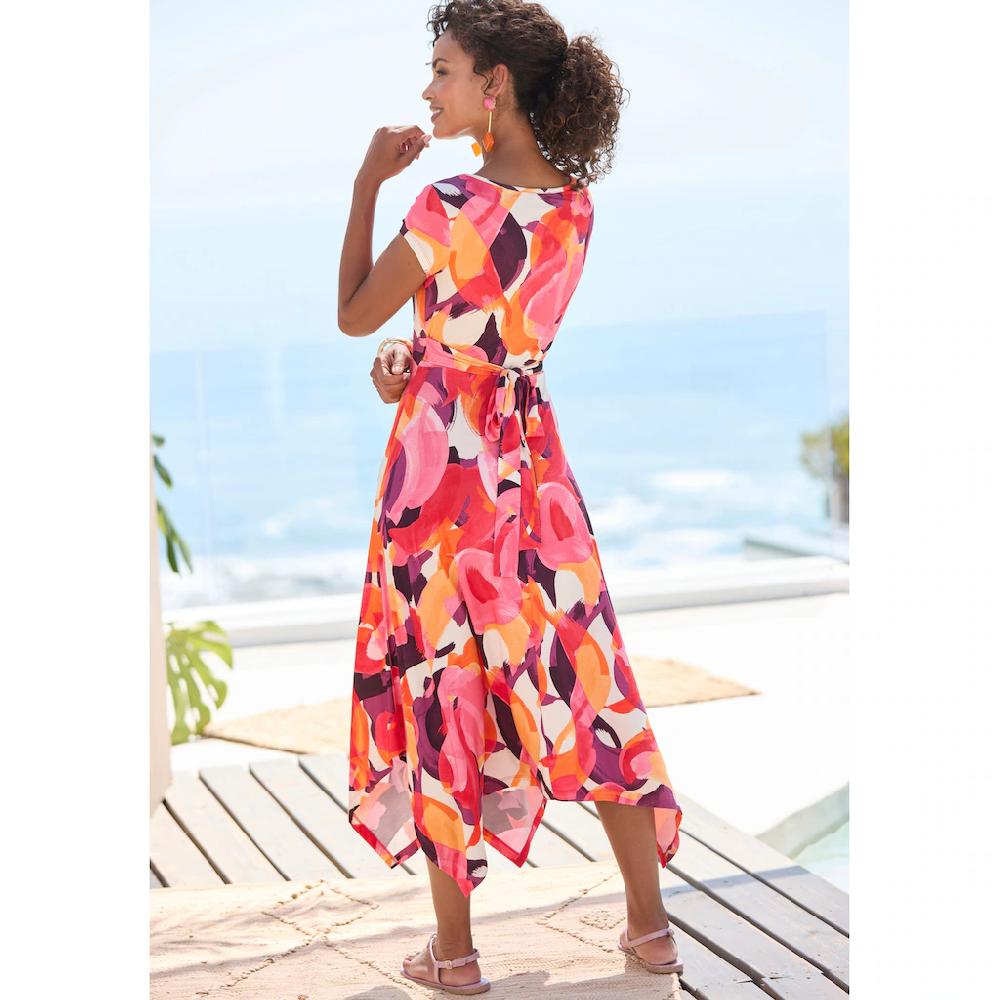Vivance Midikleid mit Alloverdruck luftiges Sommerkleid in Wickeloptik Strandkleid Günstiger Verkauf