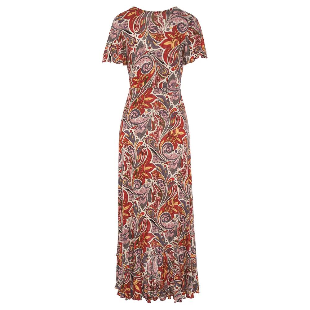 LASCANA Maxikleid mit Paisleydruck Schlitz und Volant Flügelärmel Druckkleid Vatertagsangebot