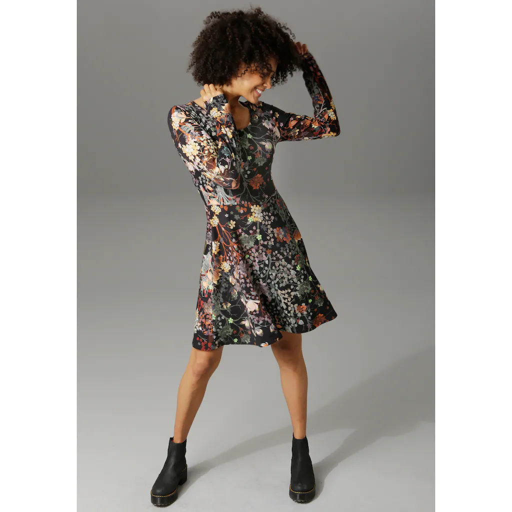 Aniston CASUAL Jerseykleid mit Blumendruck oder in uni Schwarz Neueste Mode