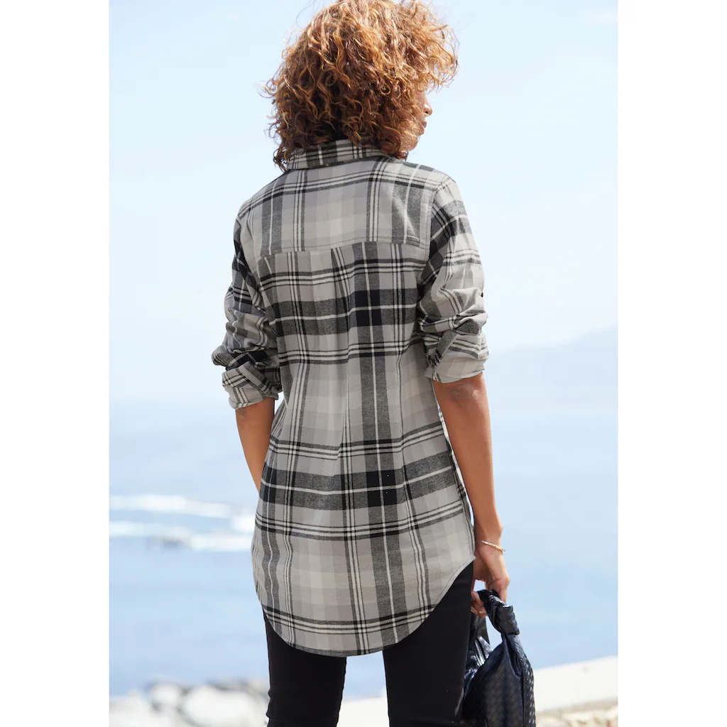 Buffalo Hemdbluse aus weichem Flanell mit Blusenkragen Flanellhemd Karobluse VIP-Rabatte