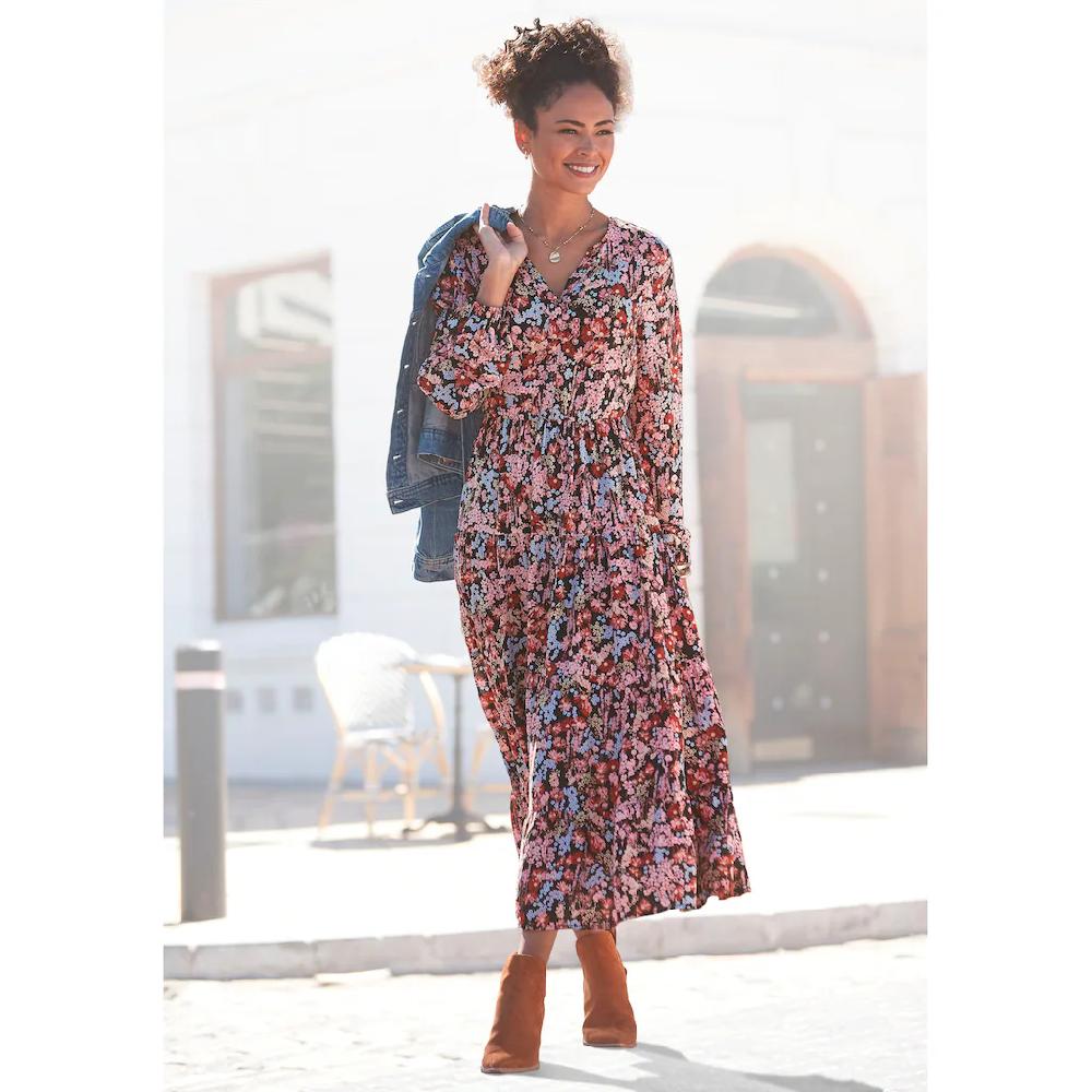 LASCANA Maxikleid mit Blümchenprint und V-Ausschnitt Sommerkleid Bis zu 50% Rabatt
