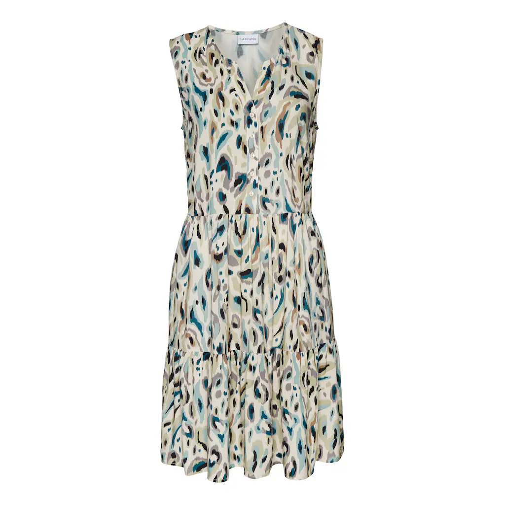 LASCANA Druckkleid mit Raffungen im Rockteil Sommerkleid mit Knopfleiste Strandkleid Bis zu 55% Rabatt
