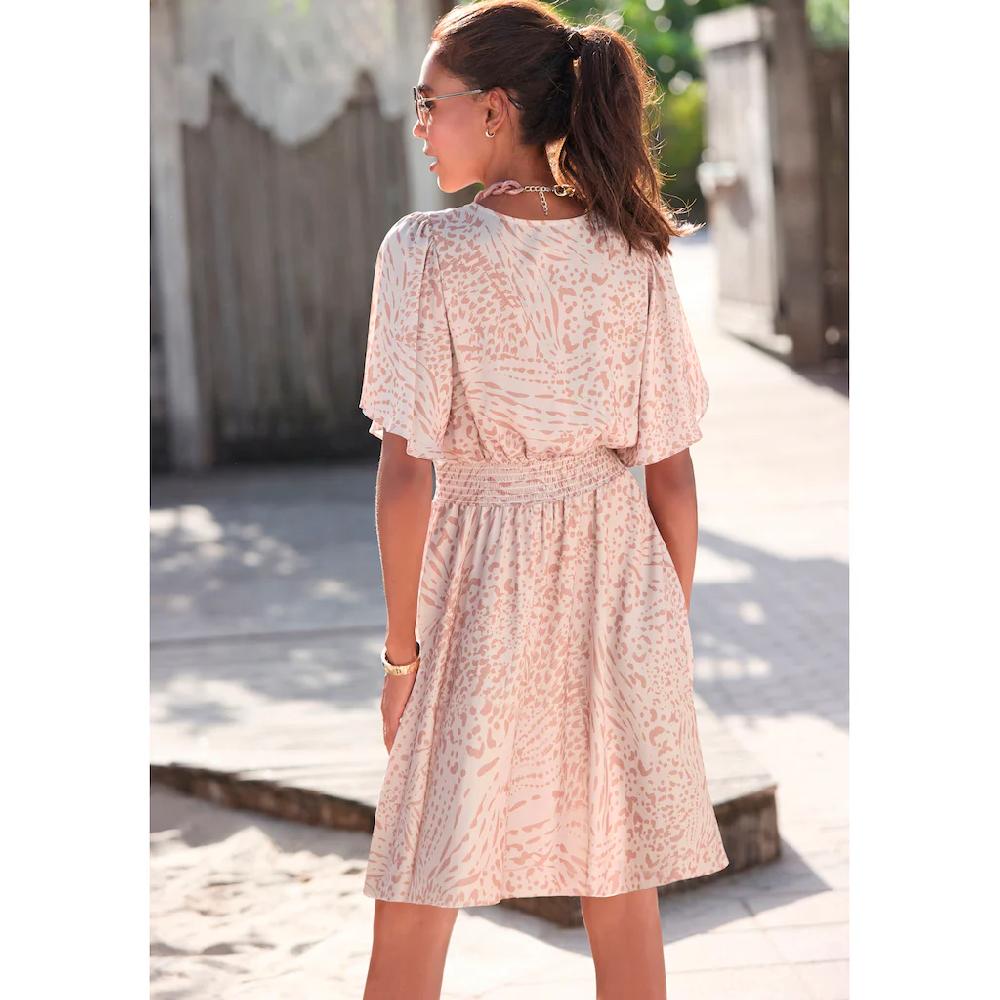 LASCANA Sommerkleid mit Animalprint und Fledermausärmeln Satinoptik elastisch 50% Rabatt mit kostenlosem Versand