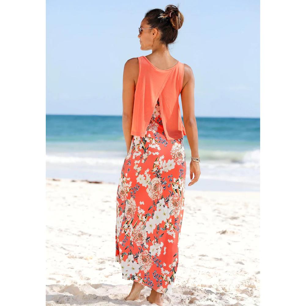 s.Oliver Maxikleid im Lagen-Look mit Blumenprint Sommerkleid Strandkleid im Angebot