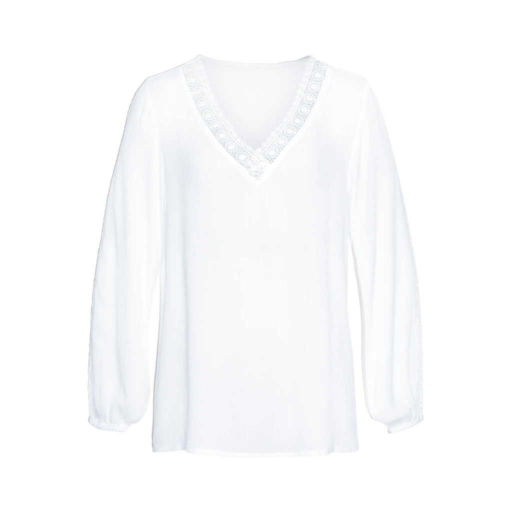 Vivance Crinklebluse mit Spitzeneinsätzen sommerliche Damenbluse Langarmbluse Black Friday
