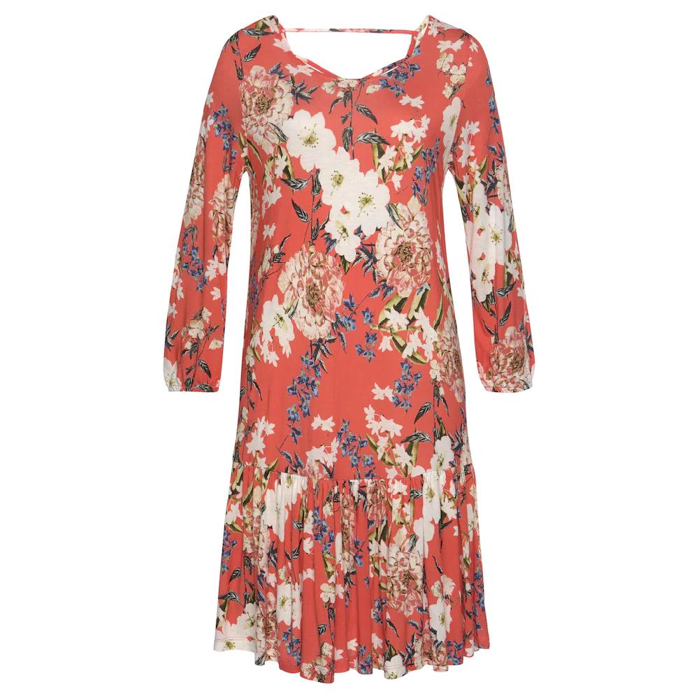 s.Oliver Jerseykleid mit Blumenprint und Volantrock 3/4-Ärmel Sommerkleid Strandkleid Valentinstagsangebot