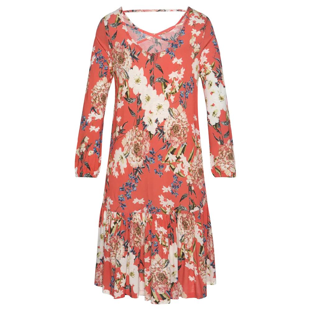 s.Oliver Jerseykleid mit Blumenprint und Volantrock 3/4-Ärmel Sommerkleid Strandkleid Valentinstagsangebot