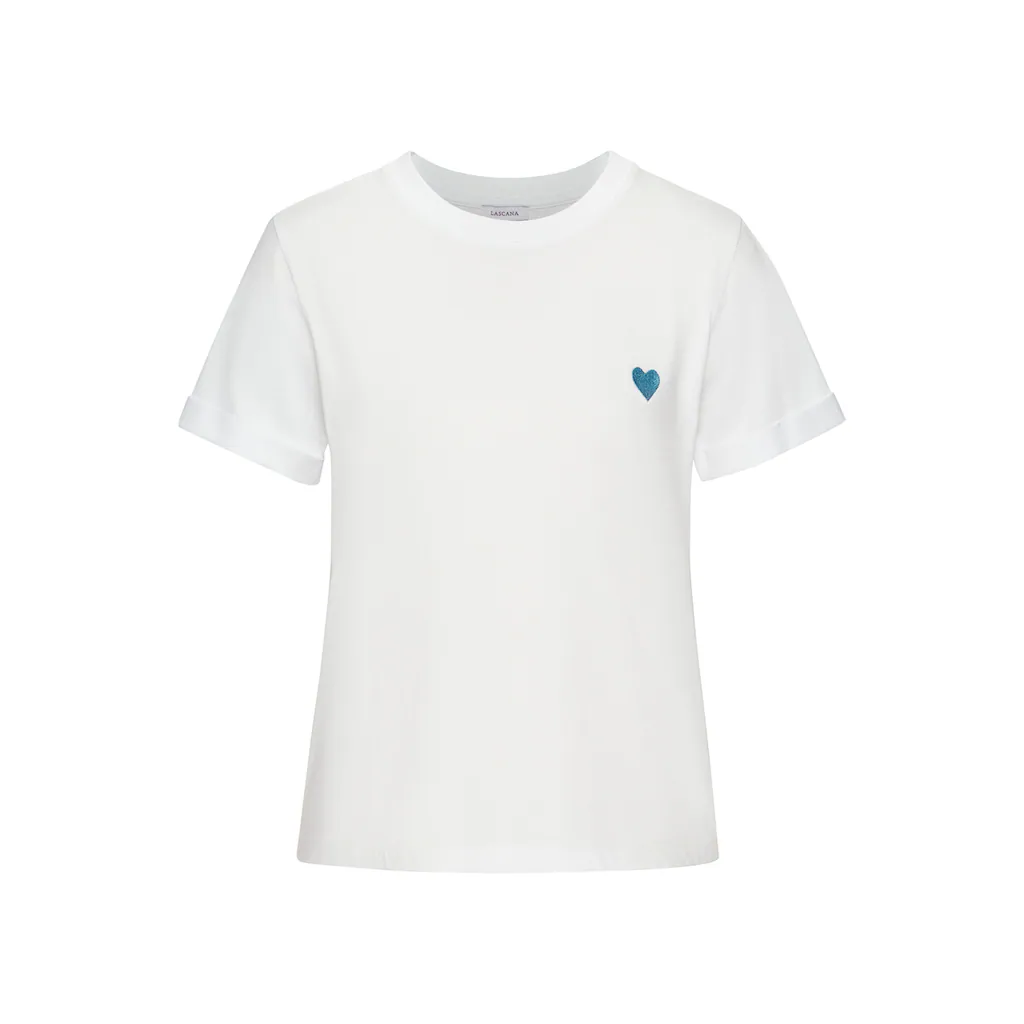 LASCANA T-Shirt mit süßer Herz-Stickerei Kurzarmshirt aus Baumwolle Jubiläumsangebot