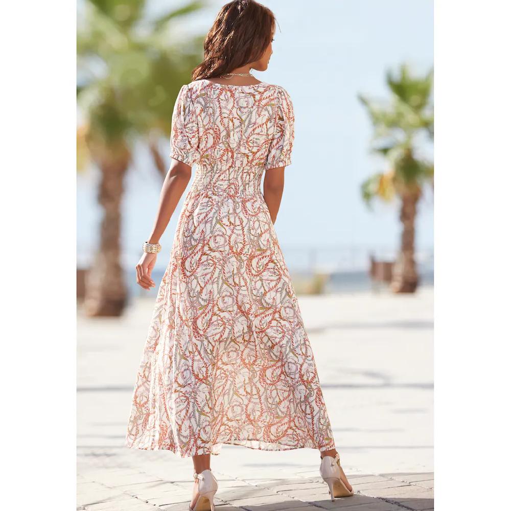 LASCANA Maxikleid mit Alloverdruck und V-Ausschnitt Sommerkleid Strandkleid Bestseller