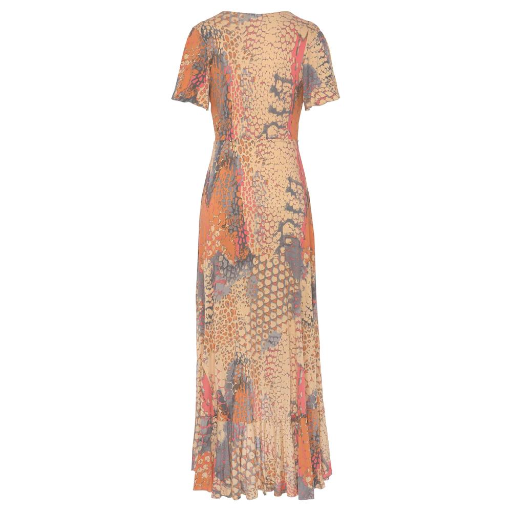 Buffalo Maxikleid mit Animalprint Schlitz und Volant Flügelärmel Druckkleid 50% Rabatt mit kostenlosem Versand