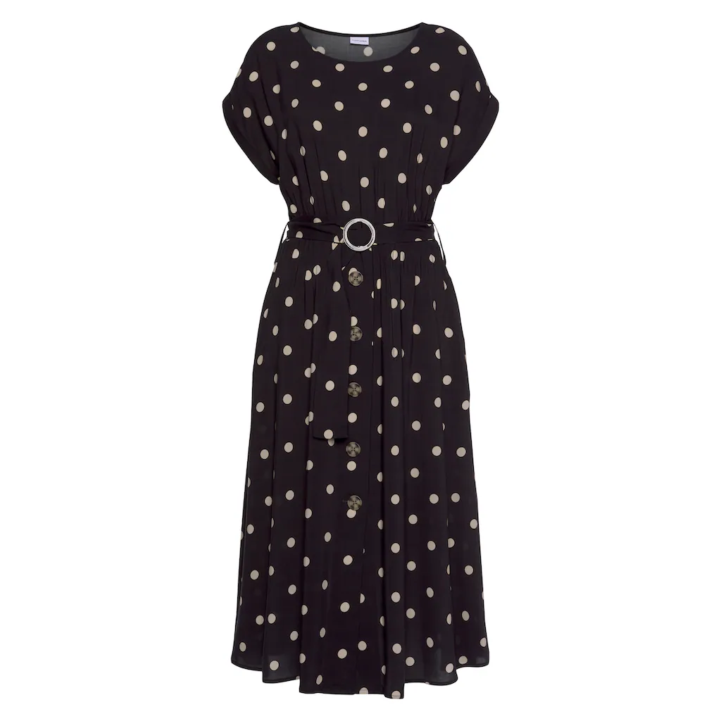 LASCANA Midikleid (mit Gürtel) mit Punktedruck und Taschen Sommerkleid Speichern exportieren