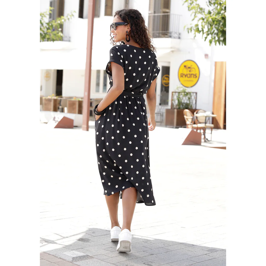 LASCANA Midikleid (mit Gürtel) mit Punktedruck und Taschen Sommerkleid Speichern exportieren