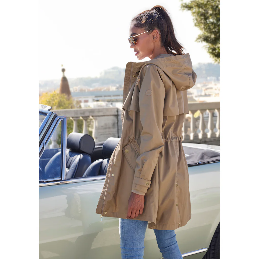 French Connection Outdoorjacke mit Kapuze Saumschlitz mit Druckknöpfen auf der Rückseite 50% Rabatt für begrenzte Zeit