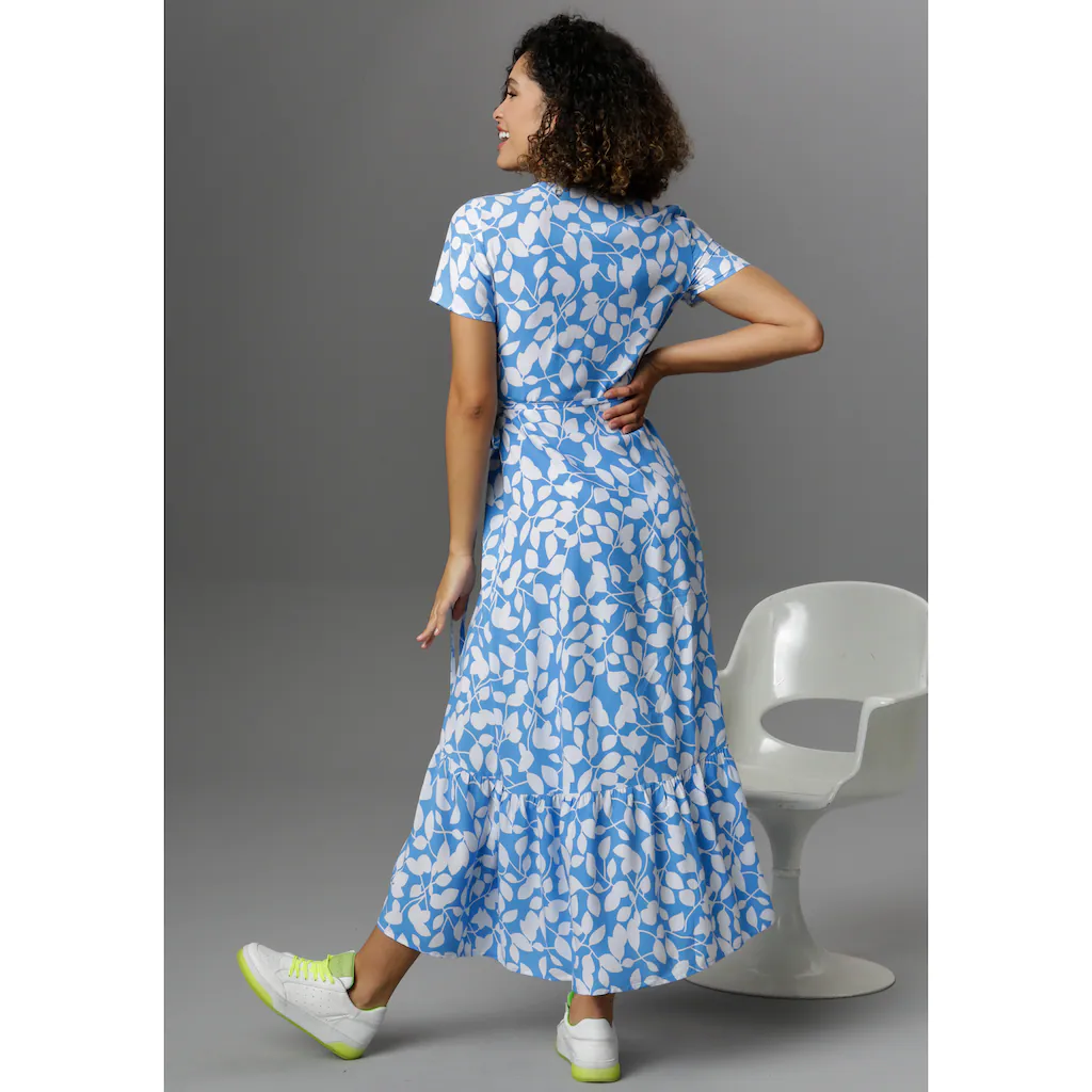 Aniston CASUAL Wickelkleid mit graphischen Blätterdruck Günstiger Verkauf