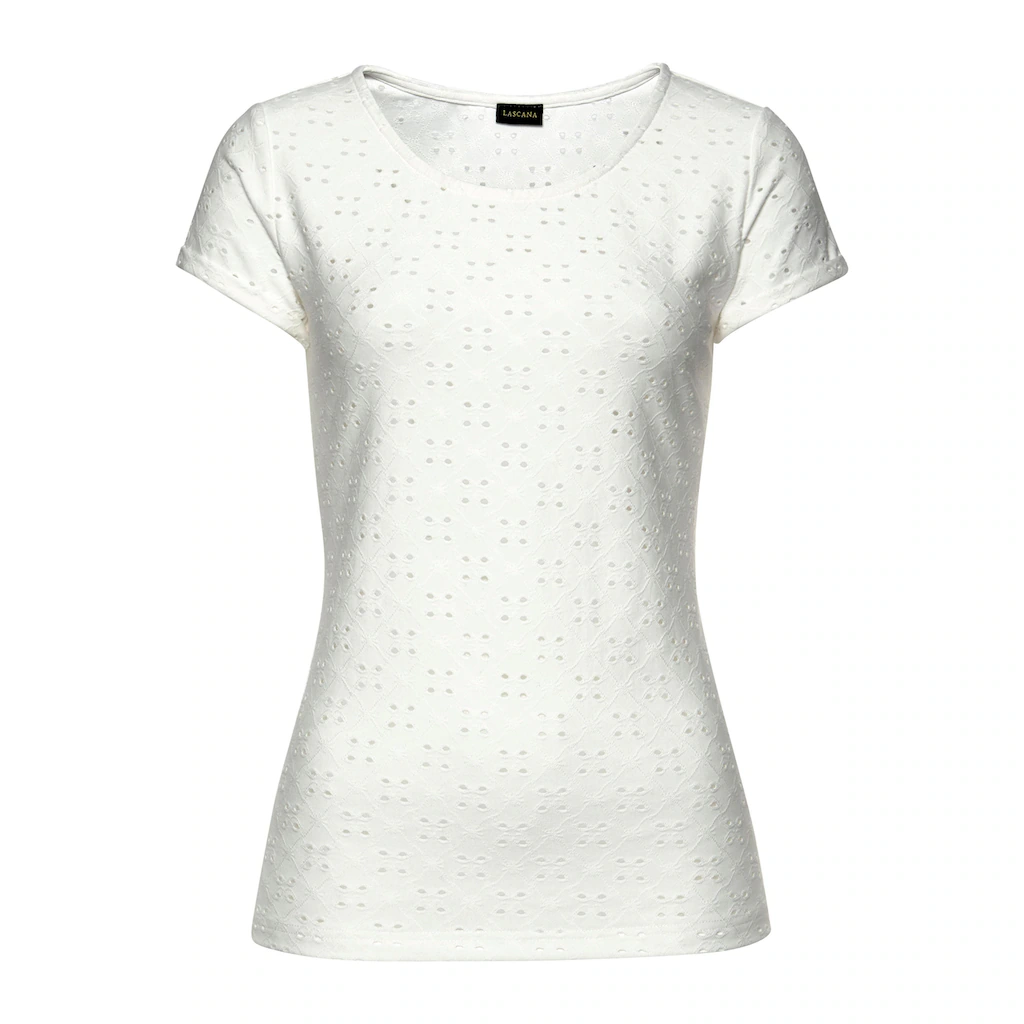 LASCANA Strandshirt mit Lochstickerei T-Shirt Kurzarmshirt Basic Großer Ausverkauf