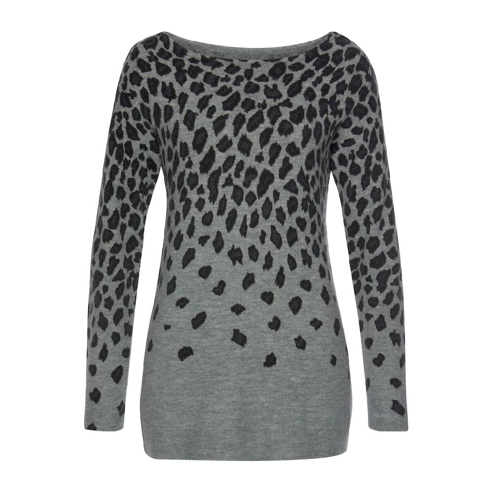 LASCANA Strickpullover mit Leomuster weicher Damenpullover mit Alloverprint Online Shopping