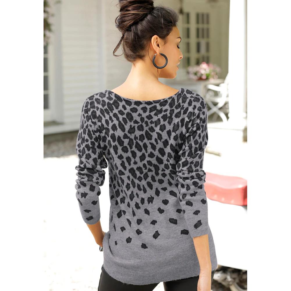 LASCANA Strickpullover mit Leomuster weicher Damenpullover mit Alloverprint Online Shopping