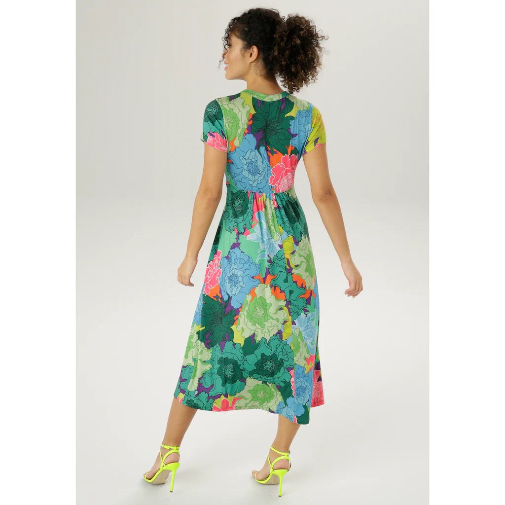 Aniston CASUAL Sommerkleid mit großflächigem graphischem Blumendruck Online Outlet