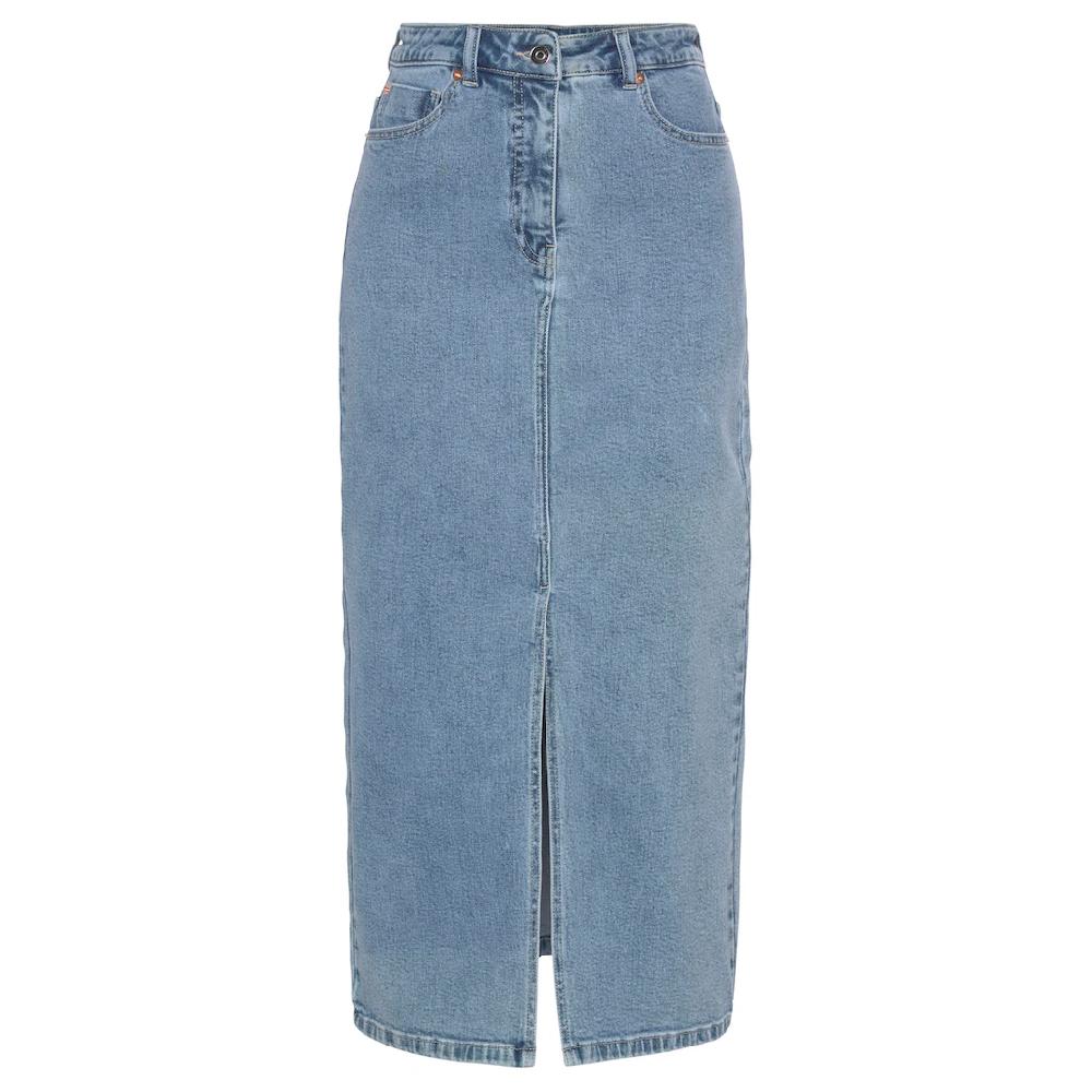 Buffalo Jeansrock in modischer Midilänge elastischer Denimrock mit Schlitz Sommerrock Sonderangebot der Fabrik