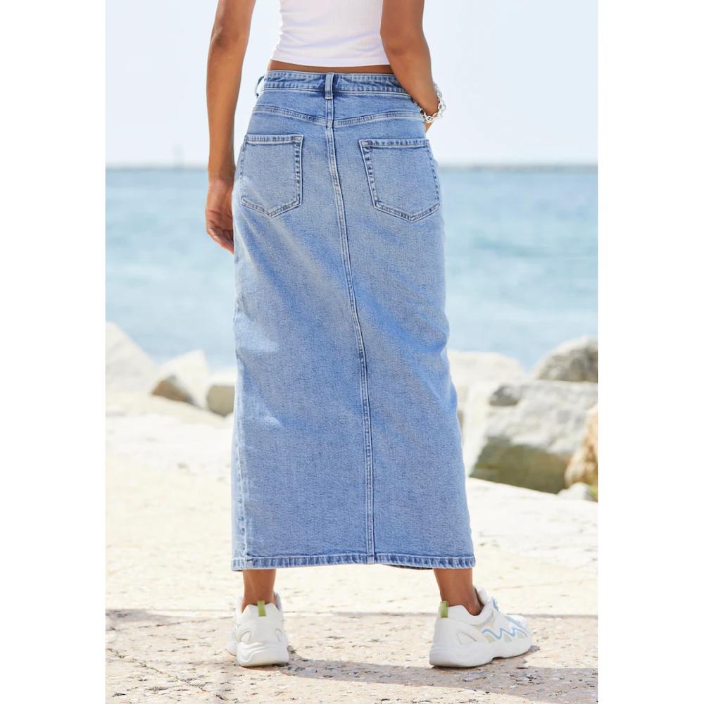 Buffalo Jeansrock in modischer Midilänge elastischer Denimrock mit Schlitz Sommerrock Sonderangebot der Fabrik