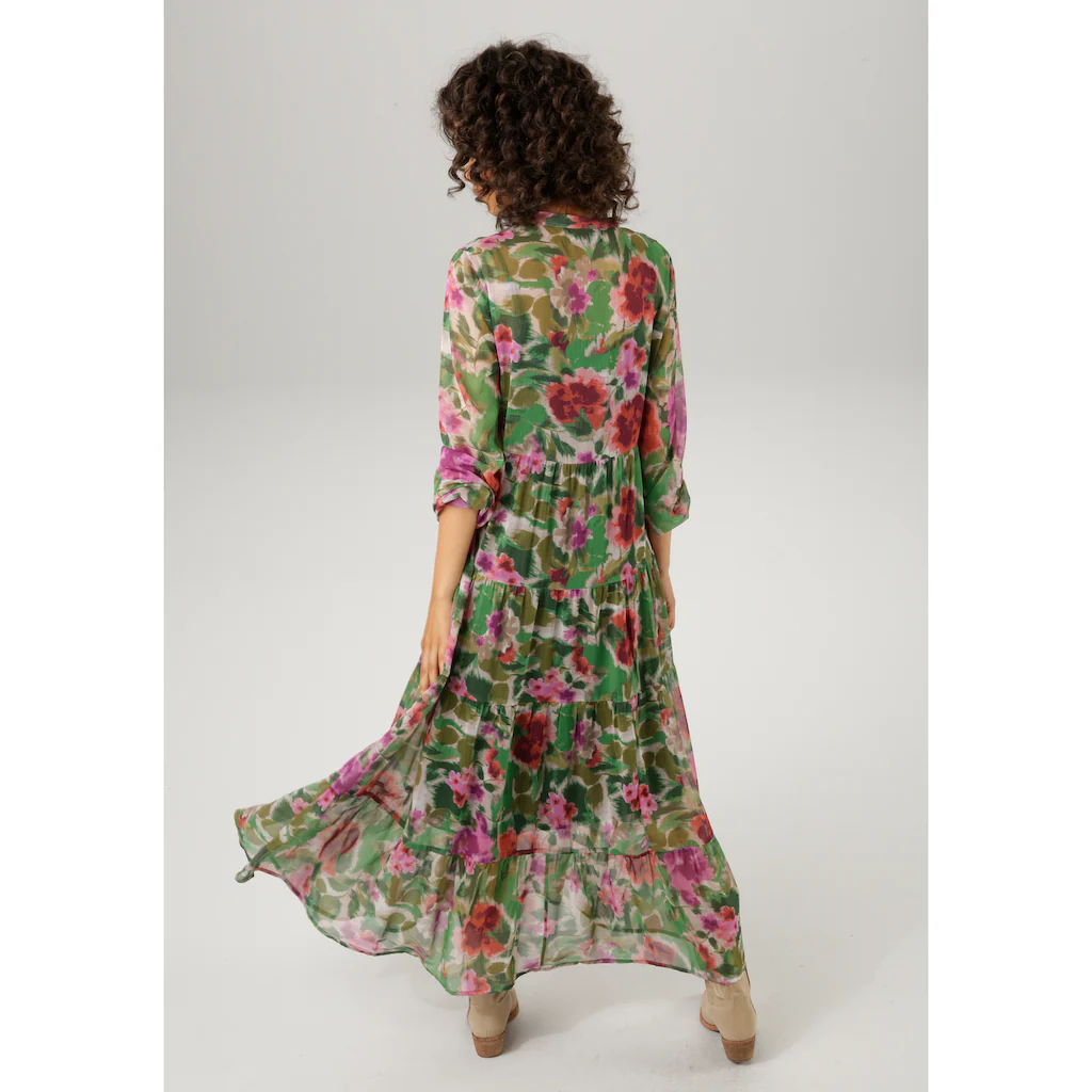 Aniston CASUAL Maxikleid (mit Jersey-Unterkleid) mit farbharmonischem Blumendruck im Batik-Look Online Shopping