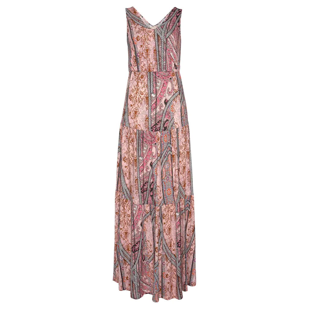 Buffalo Maxikleid mit modischen Volants und Allover-Druck Sommerkleid Strandkleid Black Friday