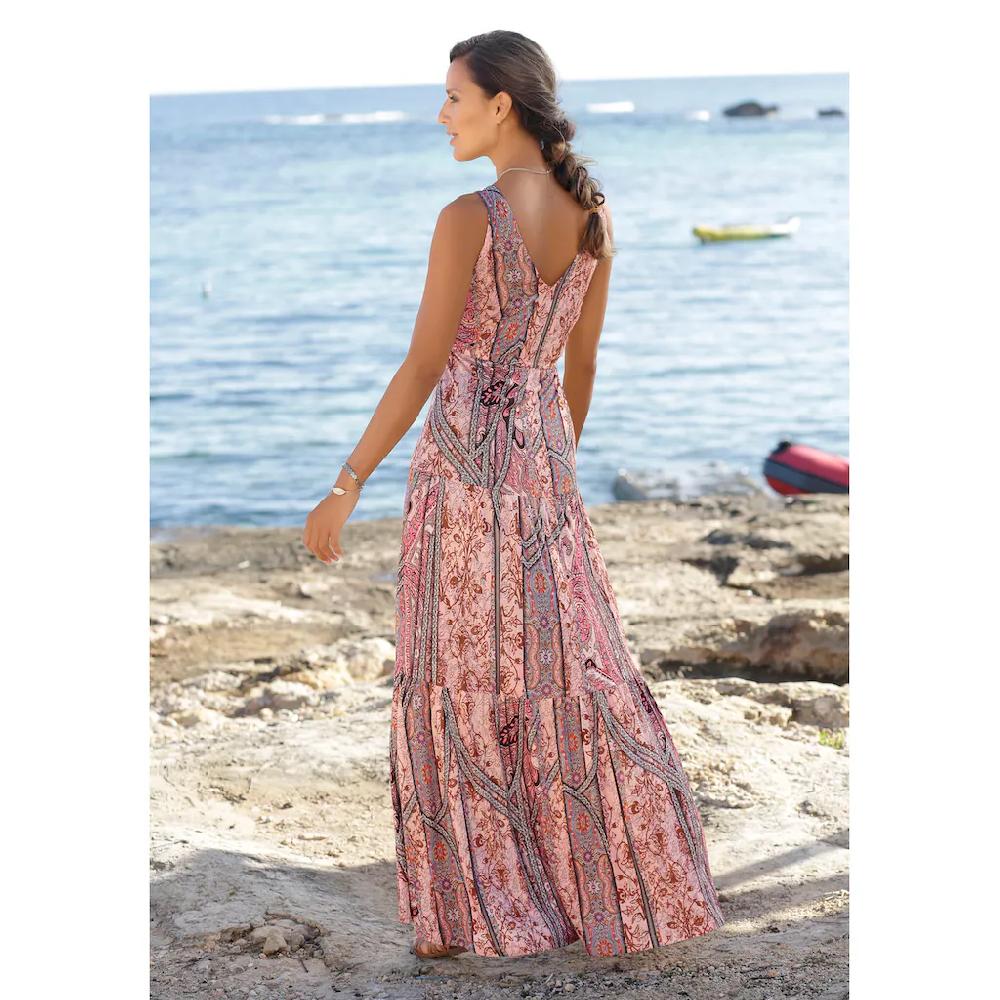 Buffalo Maxikleid mit modischen Volants und Allover-Druck Sommerkleid Strandkleid Black Friday