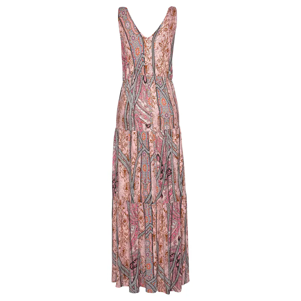 Buffalo Maxikleid mit modischen Volants und Allover-Druck Sommerkleid Strandkleid Black Friday